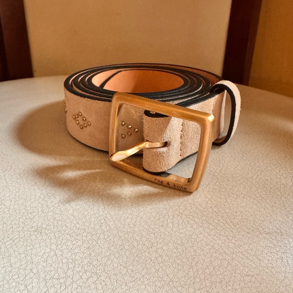 Rag & Bone Tan Leather Belt with Gold Buckle